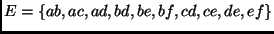 $E = \{ ab, ac, ad, bd, be, bf, cd, ce, de, ef \}$