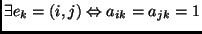 $\exists e_k = (i, j) \Leftrightarrow a_{ik} = a_{jk} = 1$